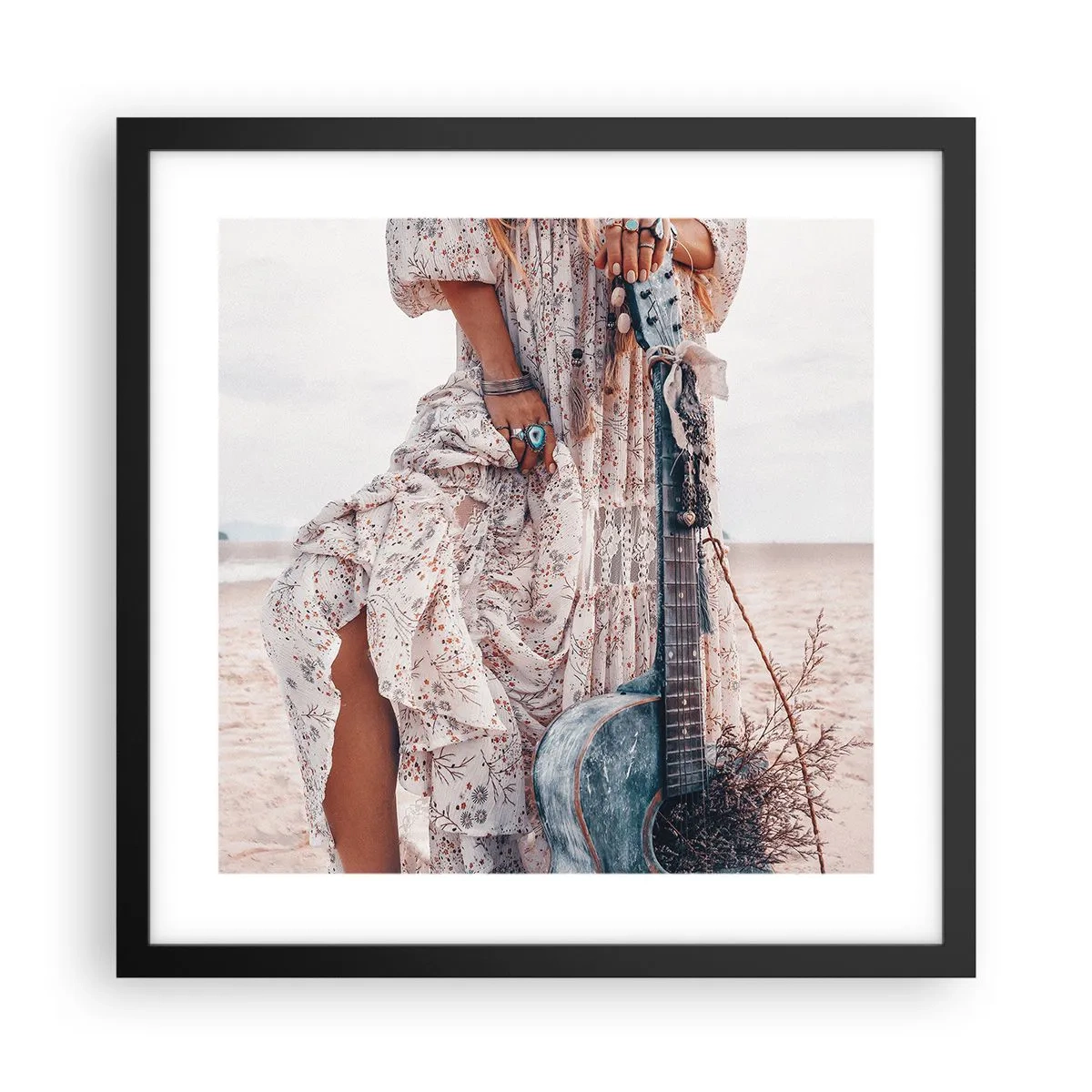 Plagát v čiernom ráme - Kvetinové deti na ceste - 40x40 cm