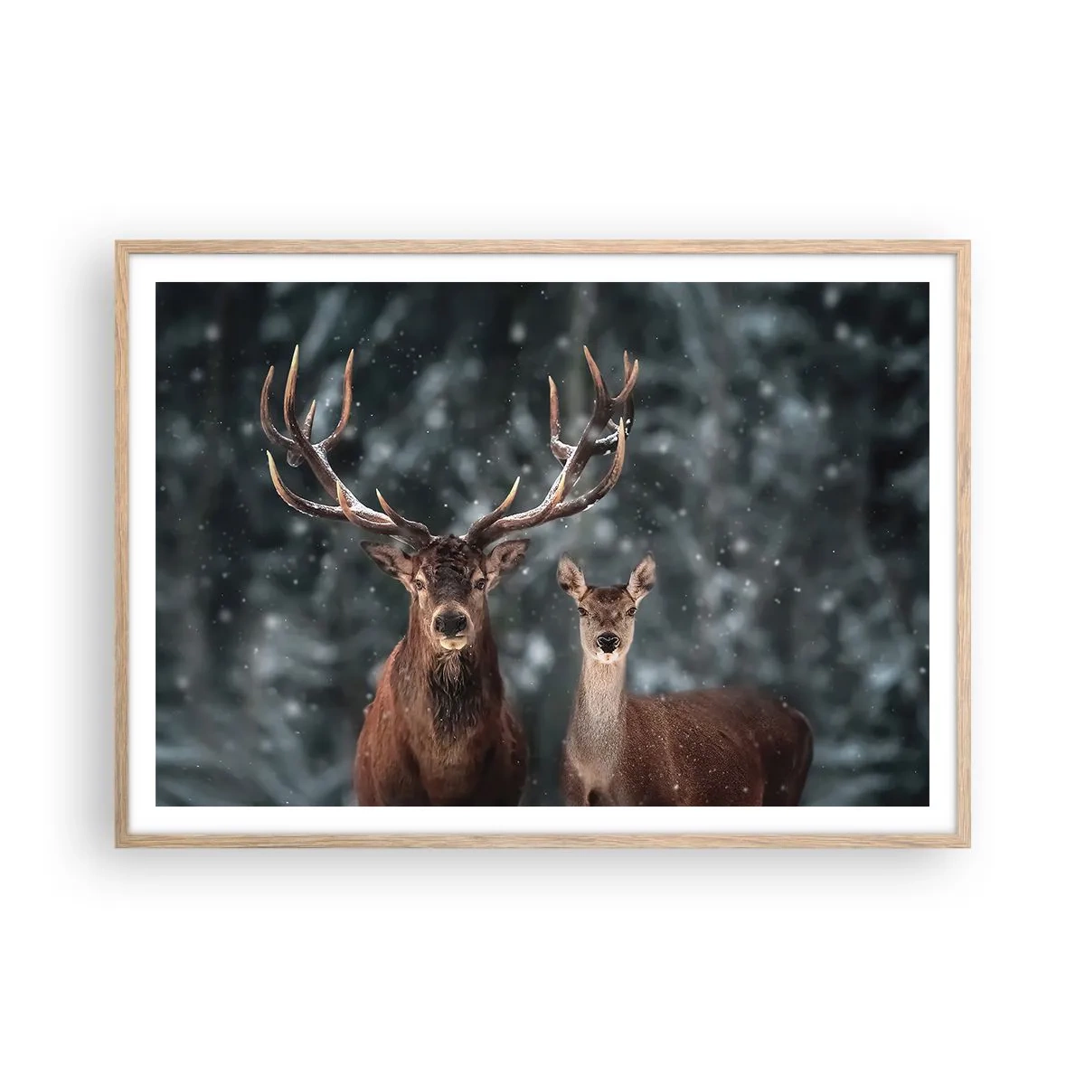 Plagát v ráme zo svetlého duba - Pán lesa so svojou ženou - 100x70 cm