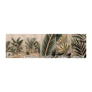 Vzorka samolepiacej fototapety Deluxe Sticker - Rytina v koloniálnom štýle - Tropický les, Kokosová palma, Banánový strom - 100x30 cm