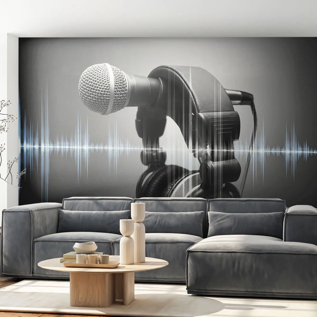Fototapeta Premium Canvas - Ešte je počuť spev - Mikrofón, Hudobné slúchadlá, Hudba - 250x175 cm