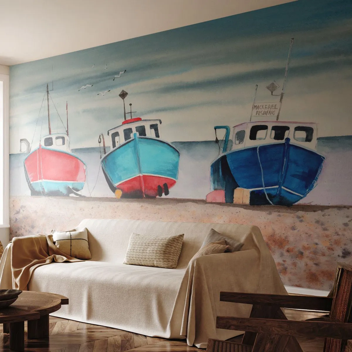 Fototapeta Premium Sand - Pripravené na úlovok - Námorná, Prímorské, Rybárske frézy - 450x315 cm