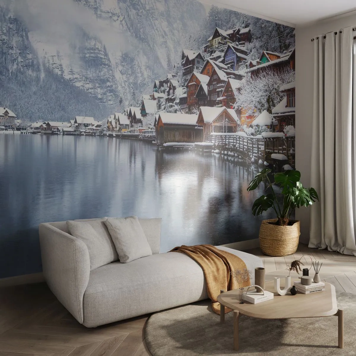 Fototapeta Premium Canvas - V zimnej dekorácii - Krajina, Horská osada, Zima - 250x175 cm