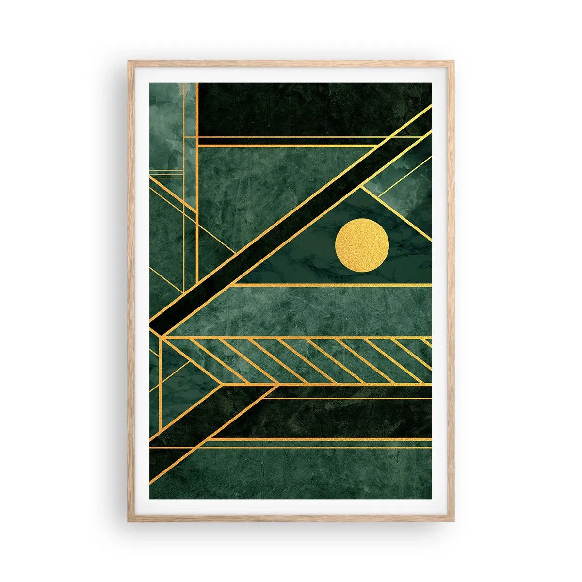 Plagát v ráme zo svetlého duba - Dynamika zlata a lazuritu - 70x100 cm