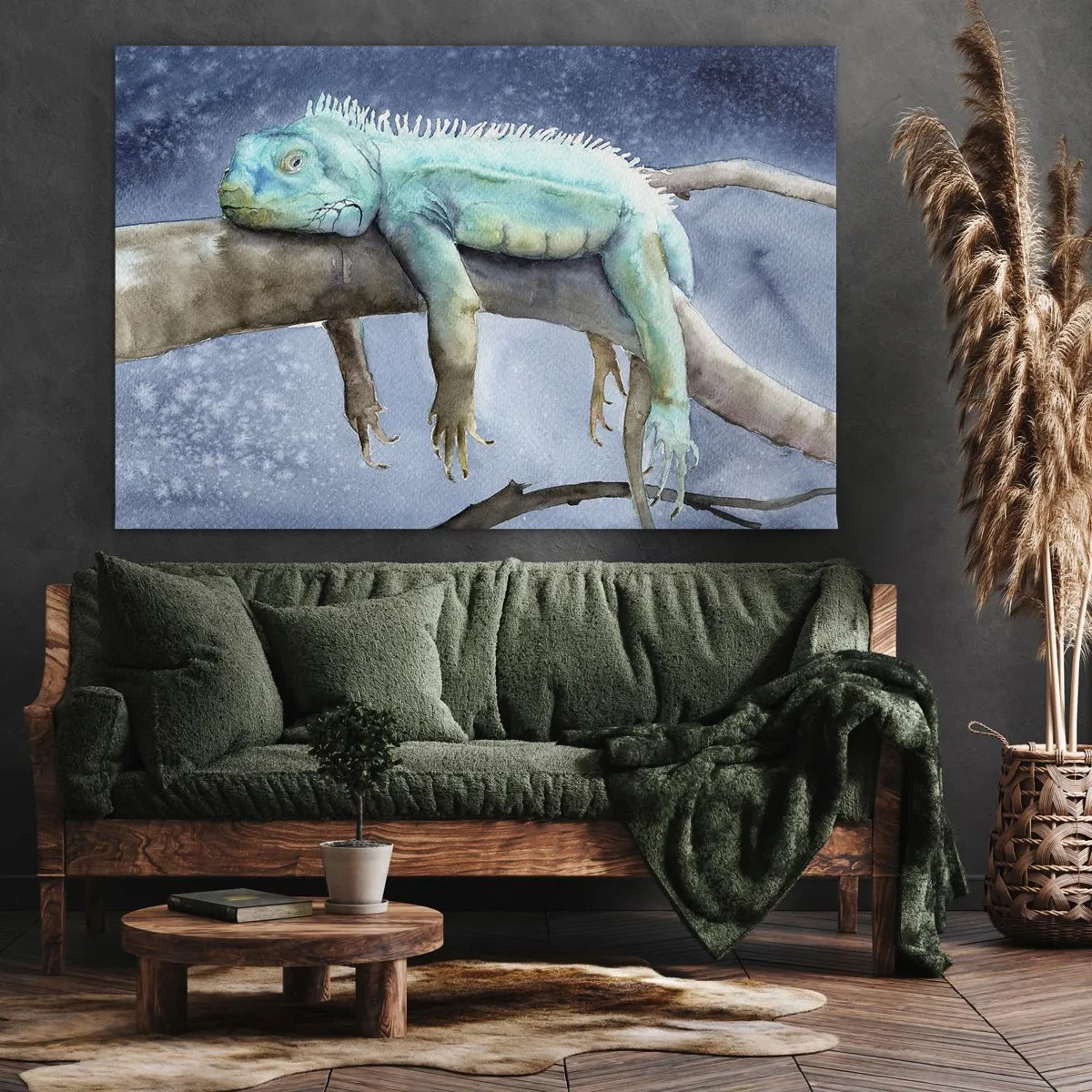 Obraz na plátne - Modrý leguán odpočívajúci na konári - 70x50cm - Je fajn! - Moderná nástenná dekorácia do obývacej izby a spálne ARTTOR