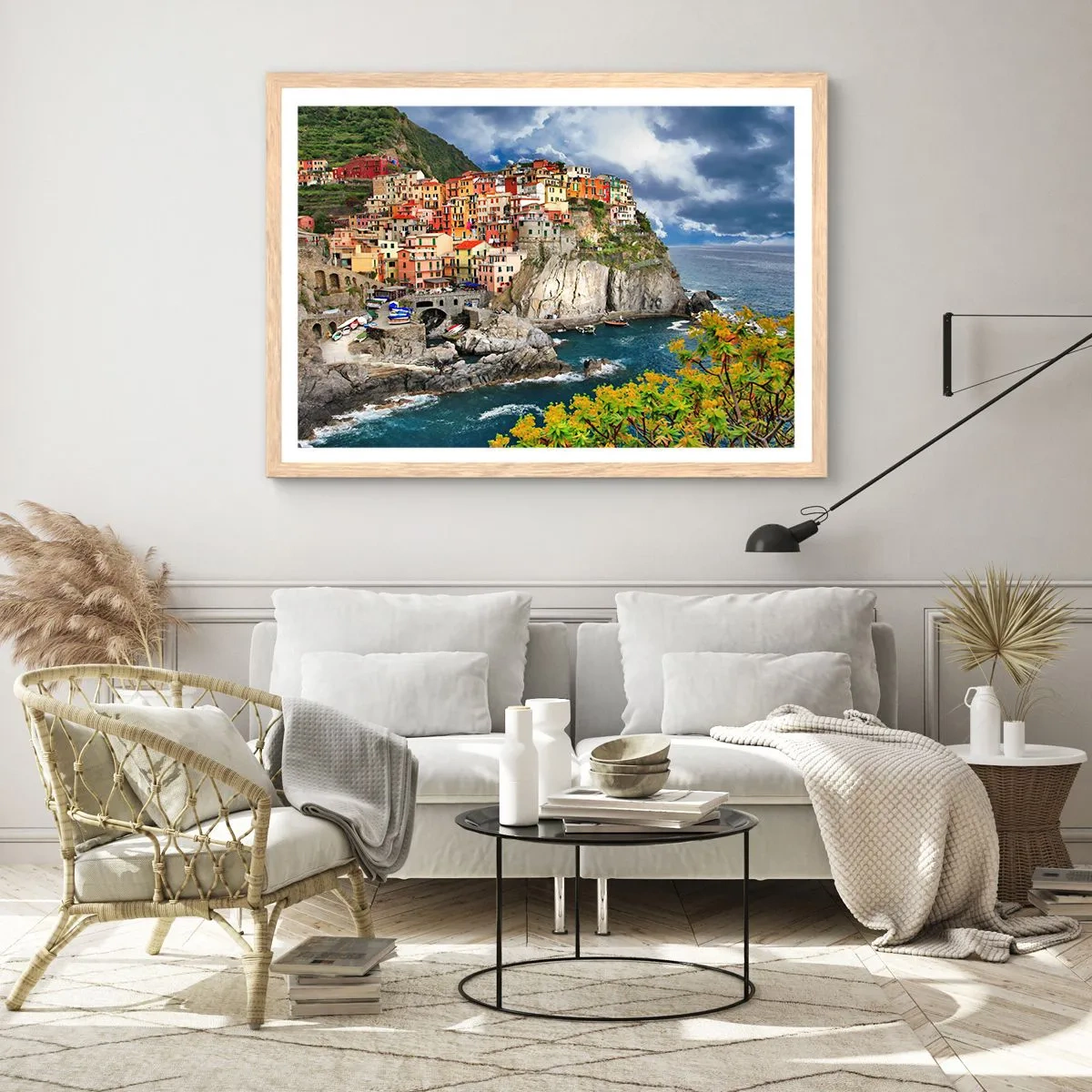 Plagát v ráme zo svetlého duba - Hromádka pritúlená k skalám - 100x70 cm