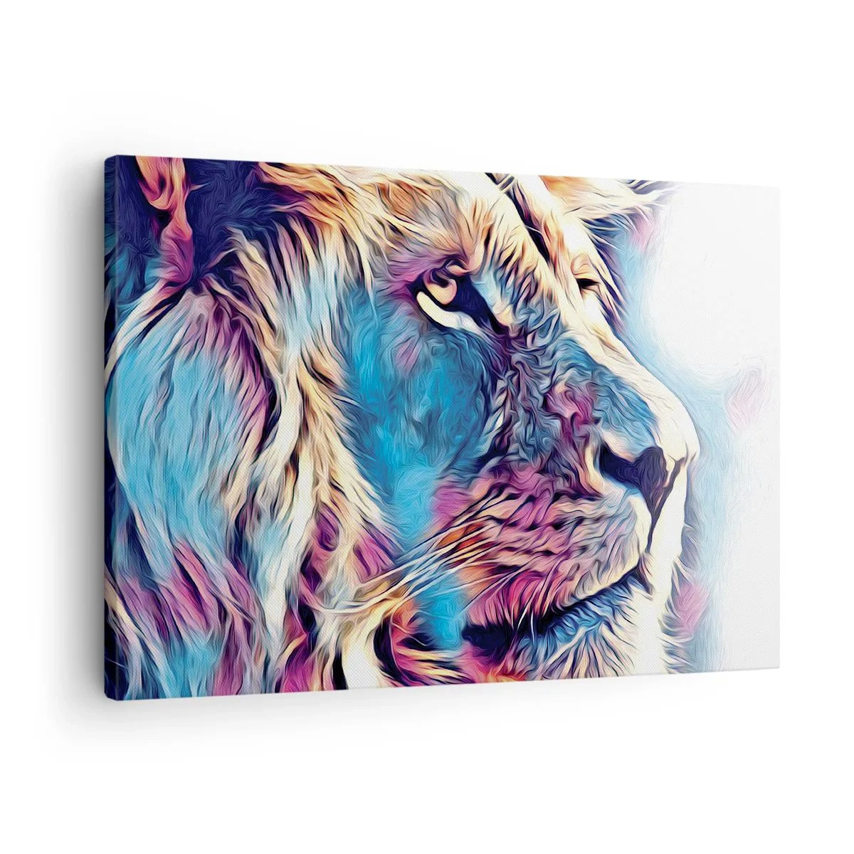 Obraz na plátne - Portrét leva v živých, abstraktných farbách - 70x50cm - Múdrosť prírody - Moderná nástenná dekorácia do obývacej izby a spálne ARTTOR