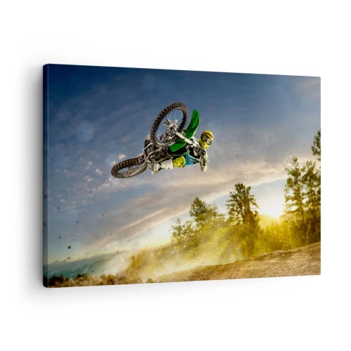 Obraz na plátne - Motocyklista v dynamickom skoku - 70x50cm - Zapni emócie! - Moderná nástenná dekorácia do obývacej izby a spálne ARTTOR