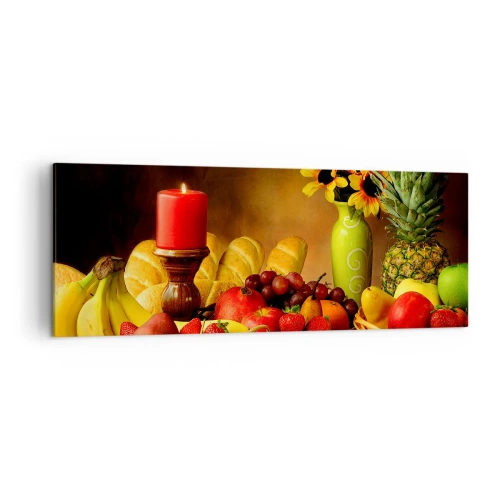 Obraz na plátne - Zátišie s pečivom a ovocím - 140x50 cm