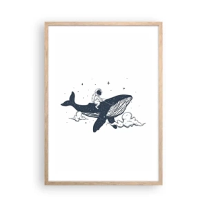 Plagát v ráme zo svetlého duba - Vesmírne dobrodružstvo - 50x70 cm