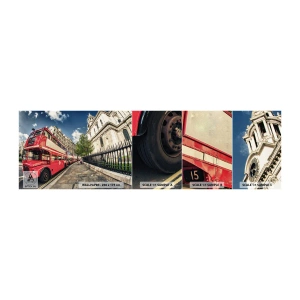 Vzorka samolepiacej fototapety Deluxe Sticker - Londýnska ulica v sivej a červenej - Mesto, Londýn, Červený autobus - 100x30 cm