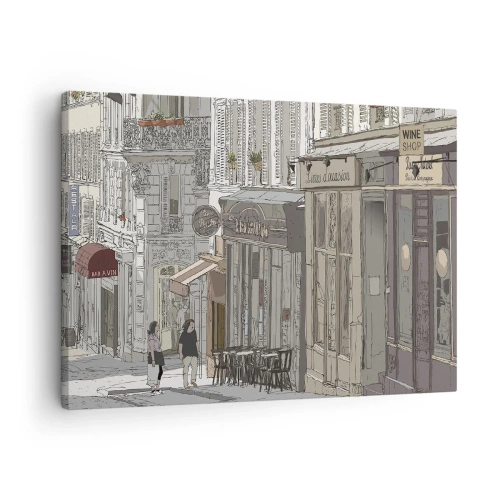 Obraz na plátne - Ilustrácia mestskej ulice s kaviarňami a obchodmi - 70x50cm - Mestské radosti - Moderná nástenná dekorácia do obývacej izby a spálne ARTTOR