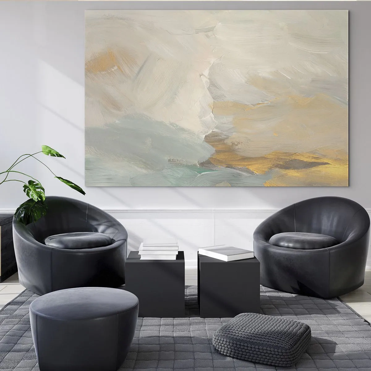 Obraz na skle - Jasná abstrakcia s jemnými ťahmi štetcom - 70x50cm - Abstrakcia – krajina nehy - Moderná nástenná dekorácia do obývacej izby a spálne ARTTOR