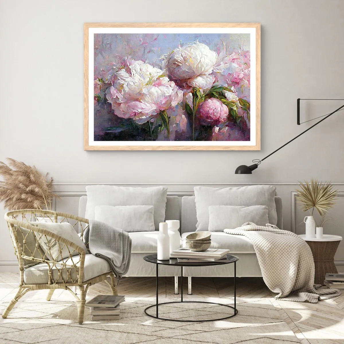 Plagát v ráme zo svetlého duba - Kytica prekypujúca životom - 100x70 cm