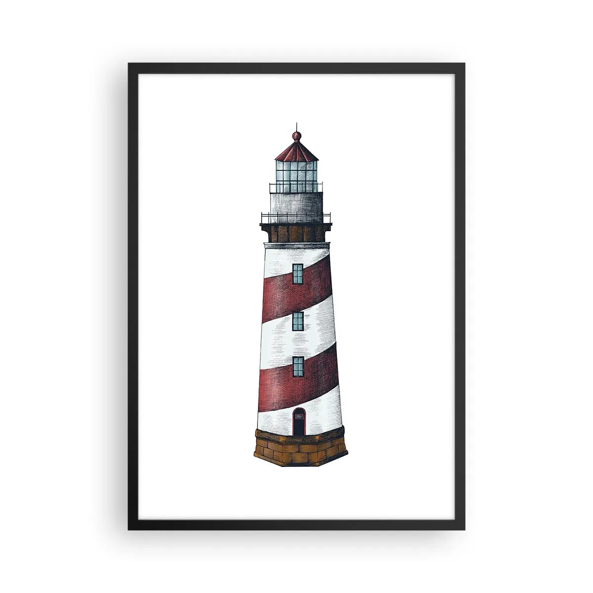 Plagát v čiernom ráme - Ilustrácia majáka v klasickom štýle - 50x70cm - Vždy na stráži - Moderná nástenná dekorácia do obývacej izby a spálne ARTTOR