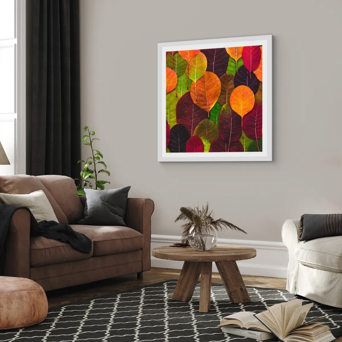 Plagát v bielom ráme - Jesenná mozaika - 40x40 cm