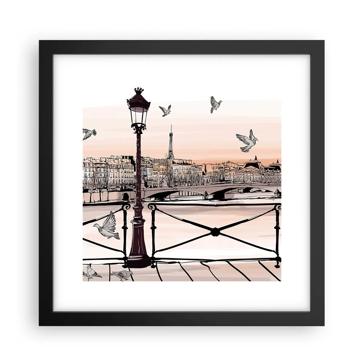 Plagát v čiernom ráme - Nad strechami Paríža - 30x30 cm