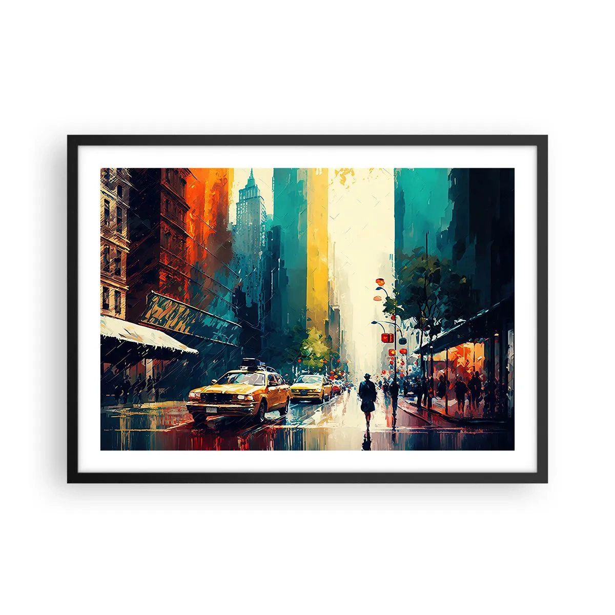 Plagát v čiernom ráme - New York – tu je aj dážď farebný - 70x50 cm