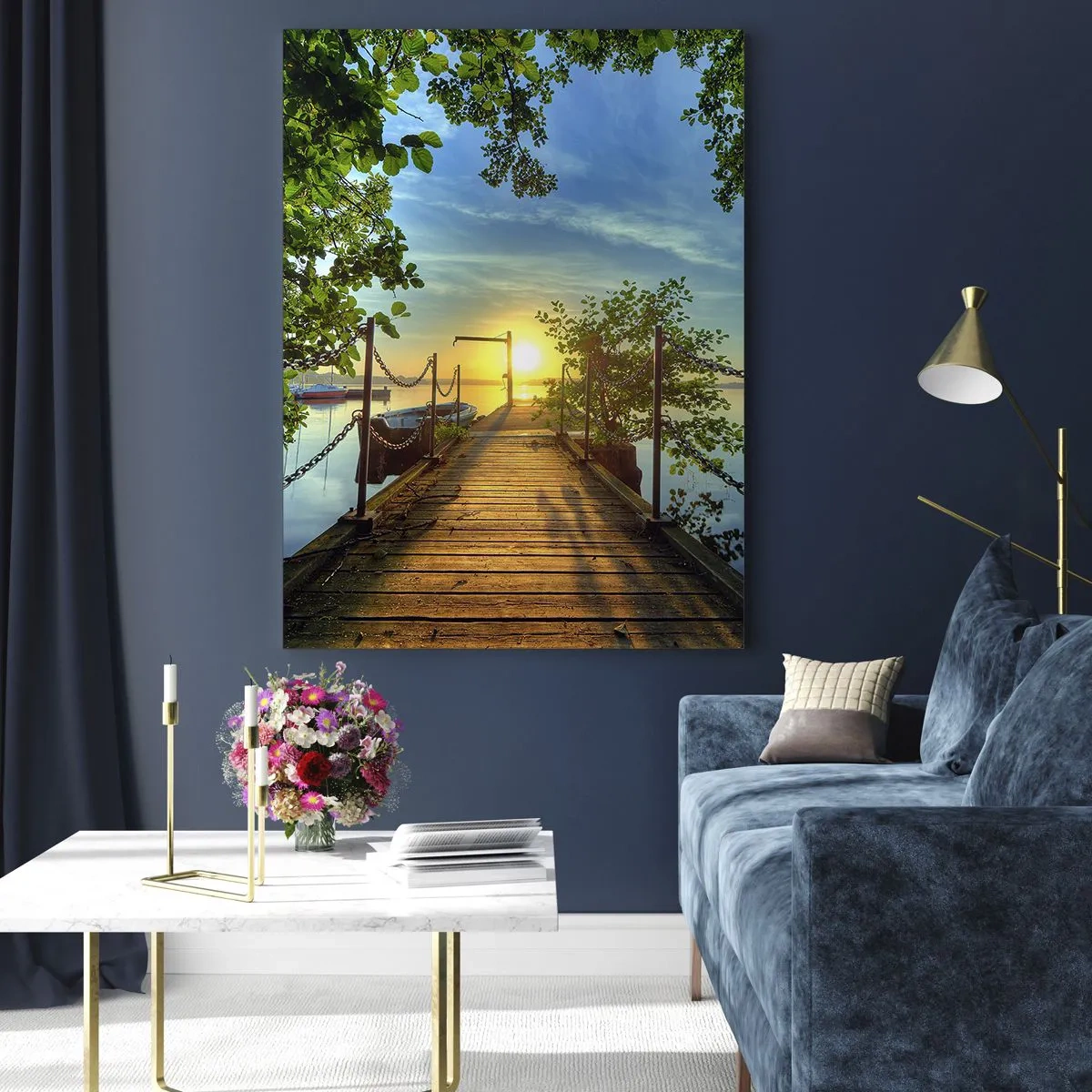 Obraz na skle - Západ pri vode - 50x70 cm