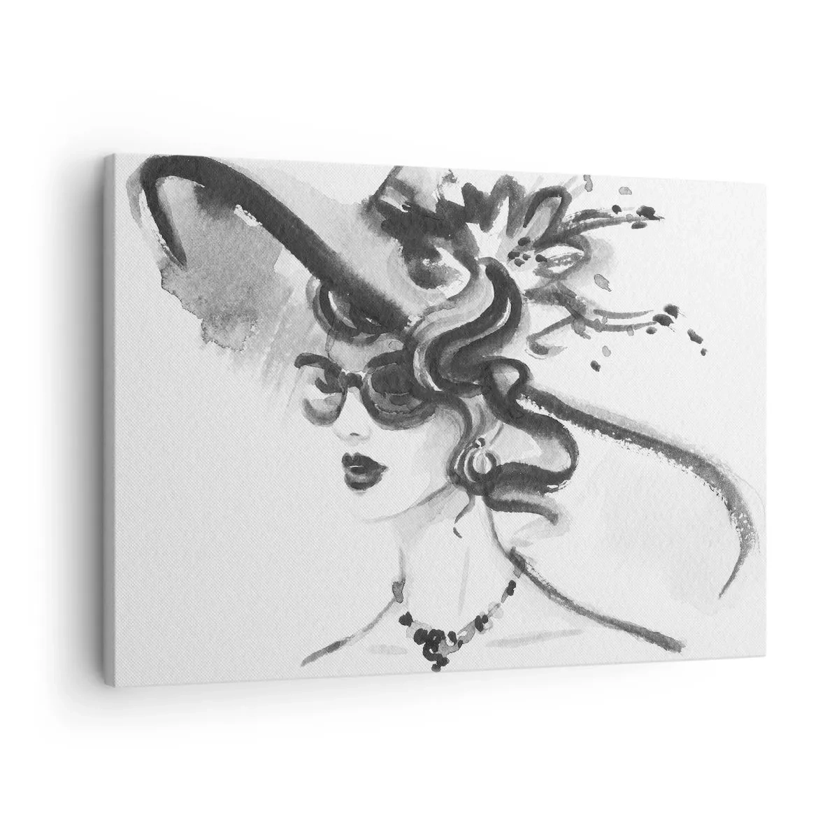 Obraz na plátne - Elegantná žena v klobúku v čiernobielom štýle - 70x50cm - Dáma s charakterom - Moderná nástenná dekorácia do obývacej izby a spálne ARTTOR