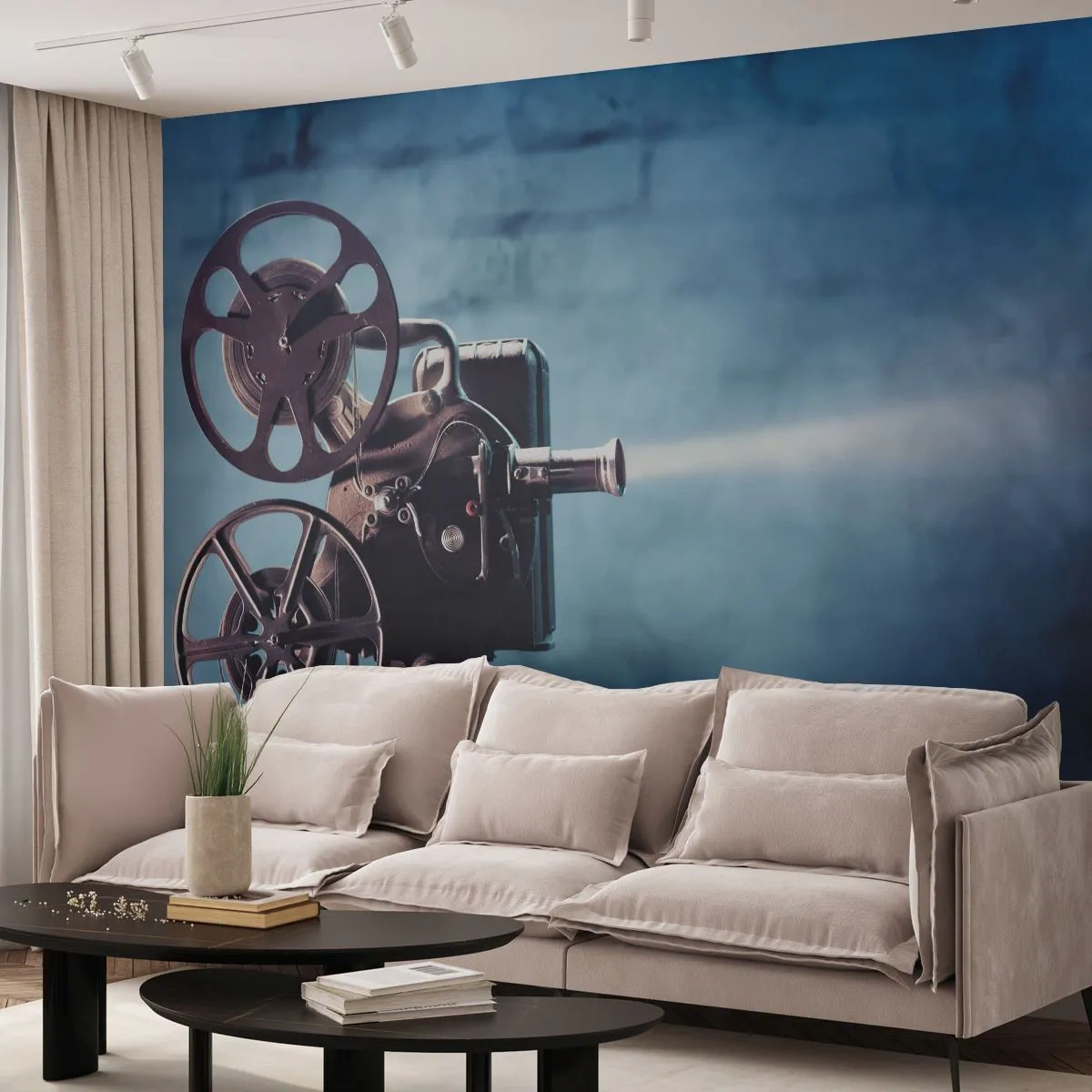 Fototapeta Standard Eco - Starý filmový projektor premietajúci svetlo na stenu. - 100x70cm - V starom kine - Moderná nástenná dekorácia do obývacej izby a spálne ARTTOR