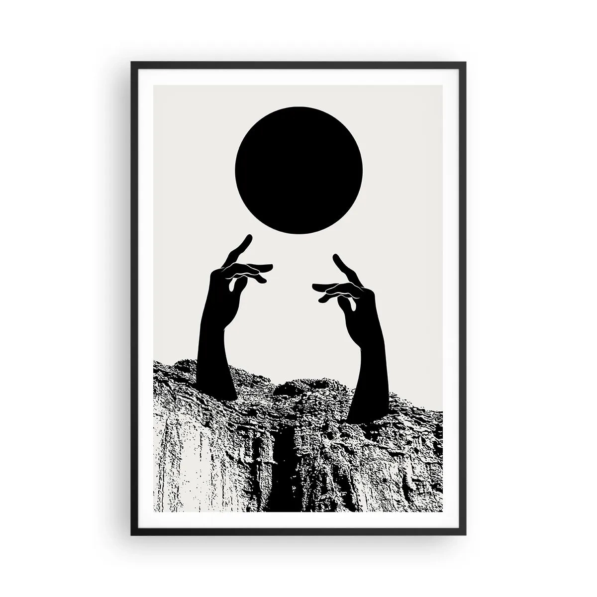 Plagát v čiernom ráme - Surrealistická kompozícia: slnko a zvyšok - 70x100 cm