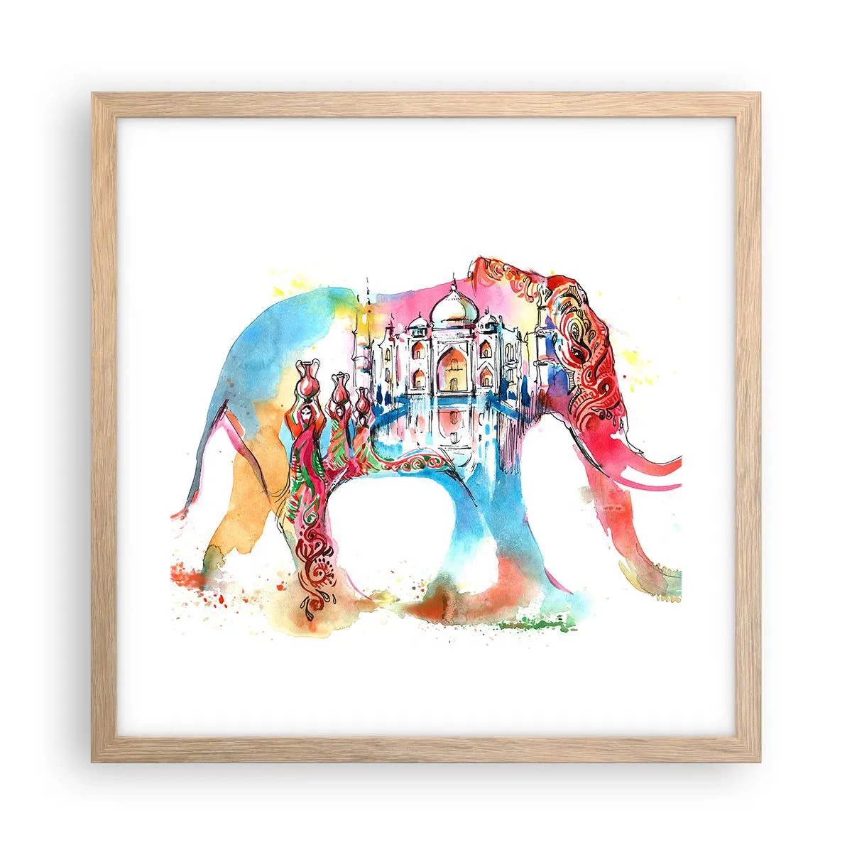 Plagát v ráme zo svetlého duba - India - aura lásky - 40x40 cm