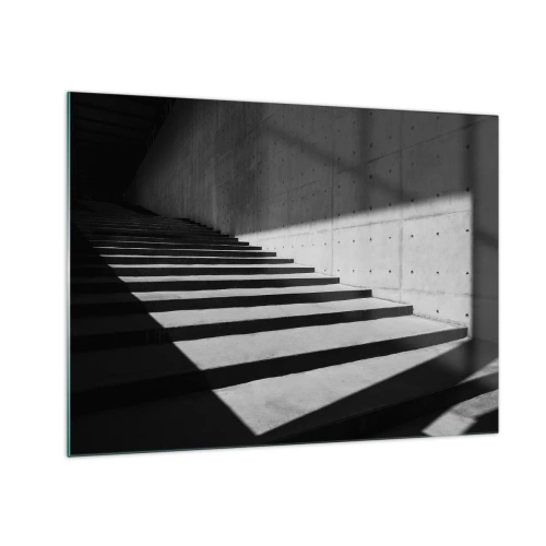 Obraz na skle - Betónové schody v ostrom svetle a tieni v modernom štýle - 70x50cm - Surová krása modernizmu - Moderná nástenná dekorácia do obývacej izby a spálne ARTTOR