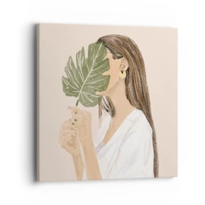 Obraz na plátne - Tajomný portrét s vejárom - 40x40 cm