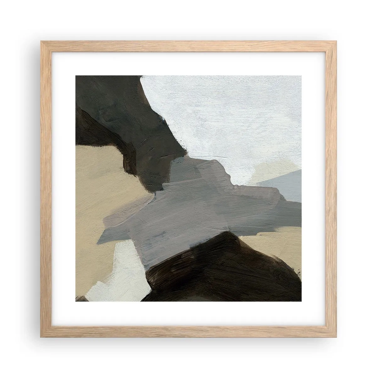 Plagát v ráme zo svetlého duba - Abstrakcia: križovatka šedej - 40x40 cm