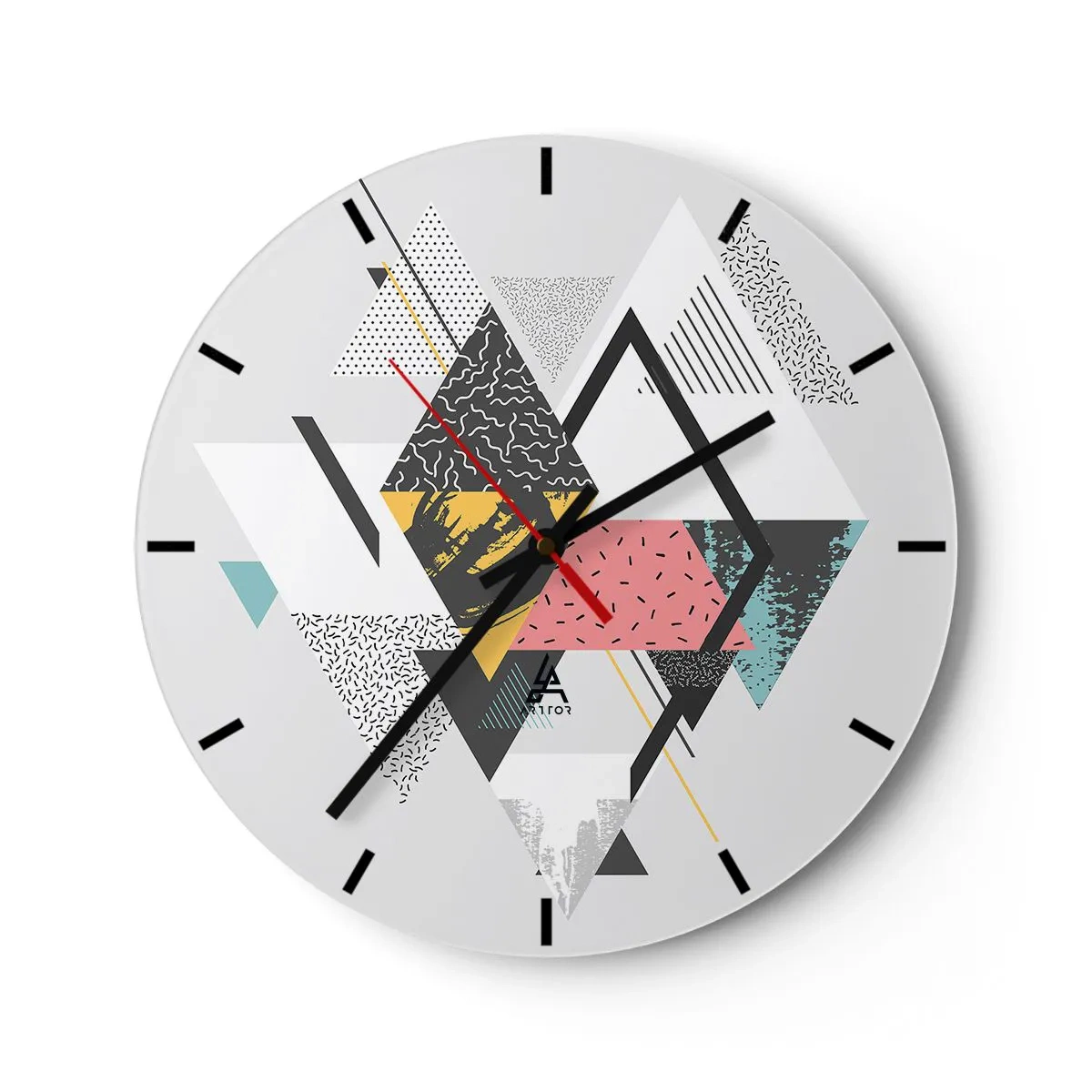 Nástenné hodiny - Farebné geometrické tvary na svetlom pozadí - 30x30cm - Variácie na trojuholník a kosoštvorec - Moderná nástenná dekorácia do obývacej izby, kuchyne a spálne ARTTOR