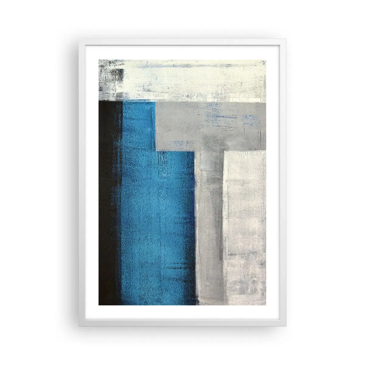 Plagát v bielom ráme - Poetická kompozícia šedej a modrej - 50x70 cm