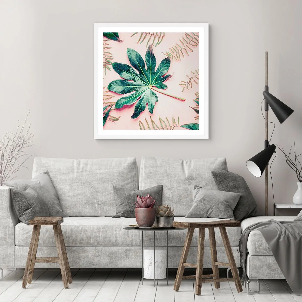 Plagát v bielom ráme - Štúdia zelenej na ružovom pozadí - 50x50 cm