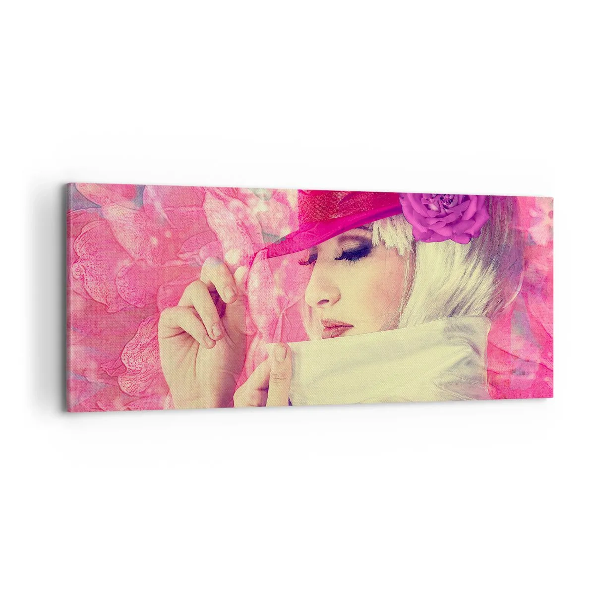 Obraz na plátne - Retro portrét v ružovej hmle - 100x40 cm