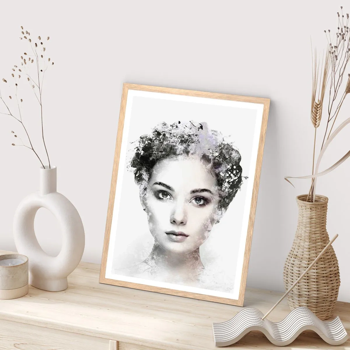 Plagát v ráme zo svetlého duba - Veľmi štýlový portrét - 61x91 cm