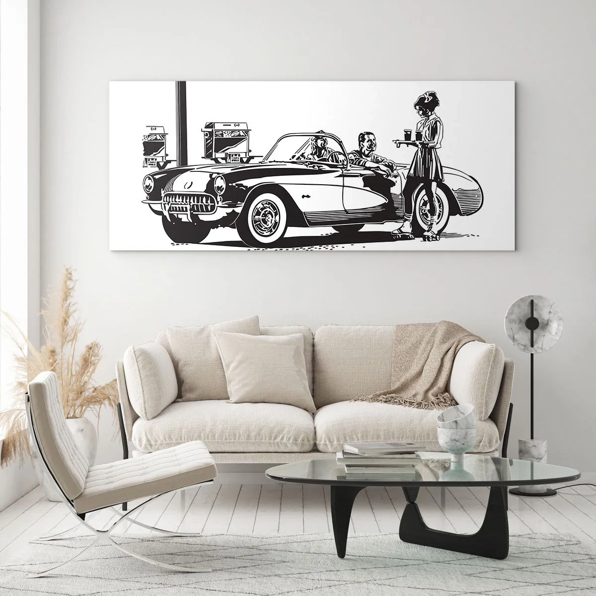 Obraz na skle - 60. - bezstarostná Amerika - 100x40 cm