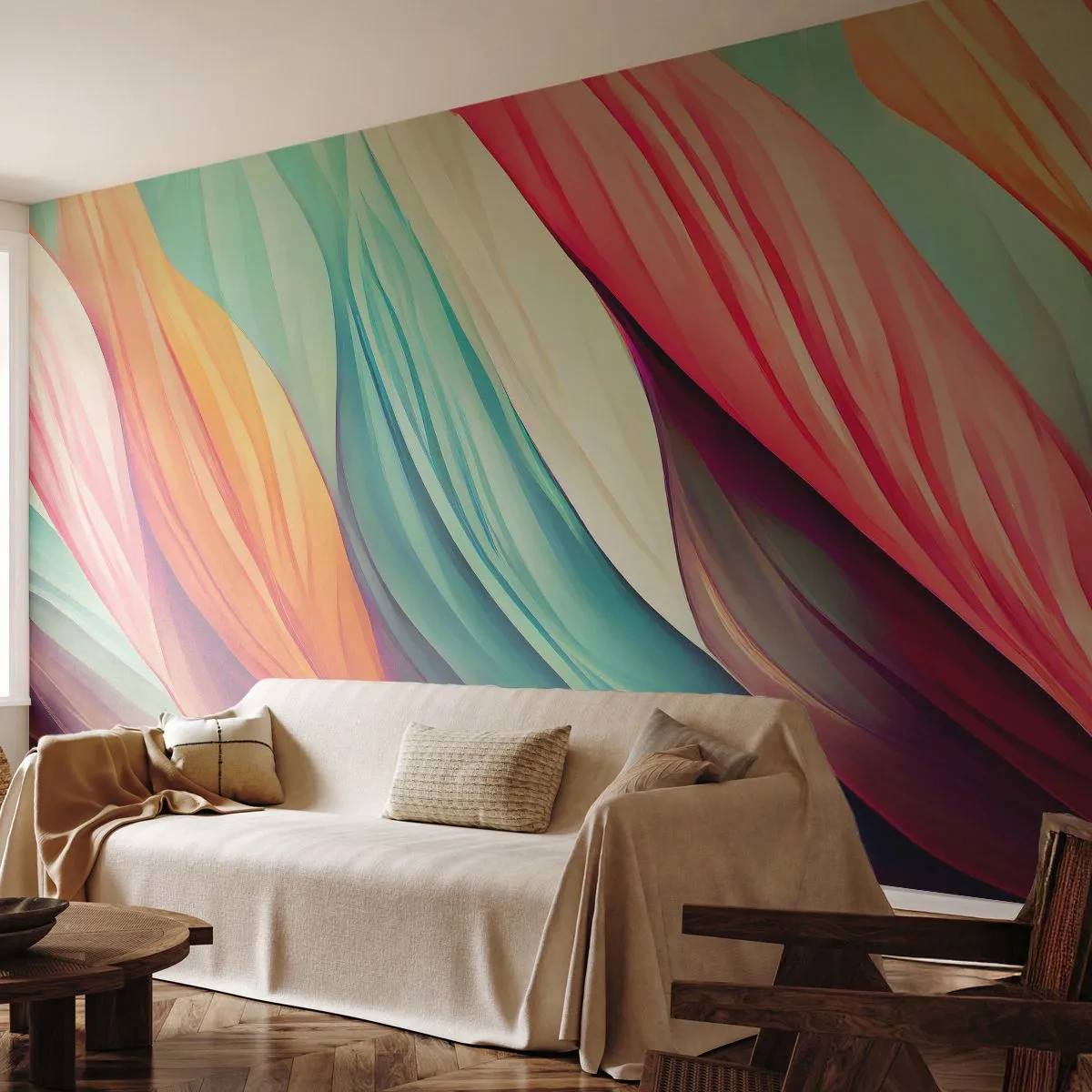 Fototapeta Premium Sand - Dúhový uzol - Pastel, Čiary, Abstrakcia - 400x280 cm