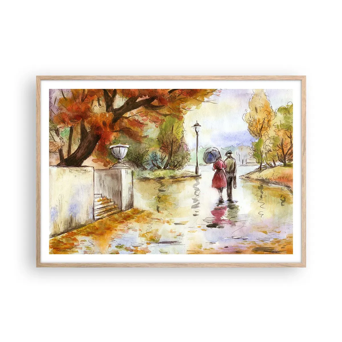 Plagát v ráme zo svetlého duba - Romantická jeseň v parku
- 100x70 cm
