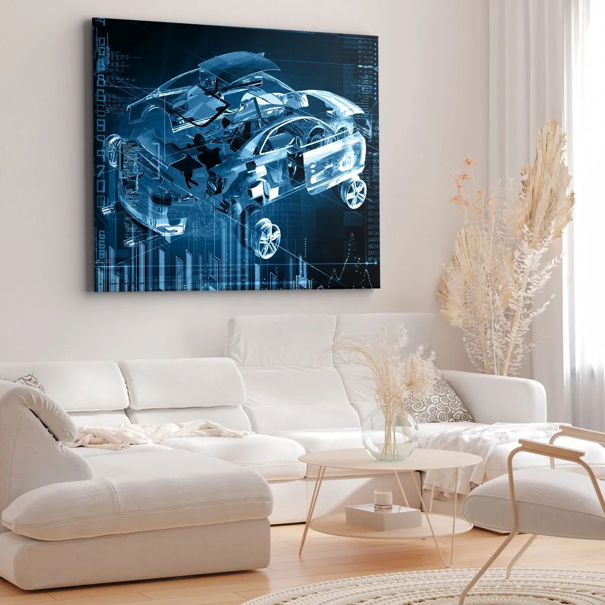 Obraz na plátne - Moderný technický výkres auta s konštrukčnými prvkami - 70x50cm - Inžinierska anatómia - Moderná nástenná dekorácia do obývacej izby a spálne ARTTOR