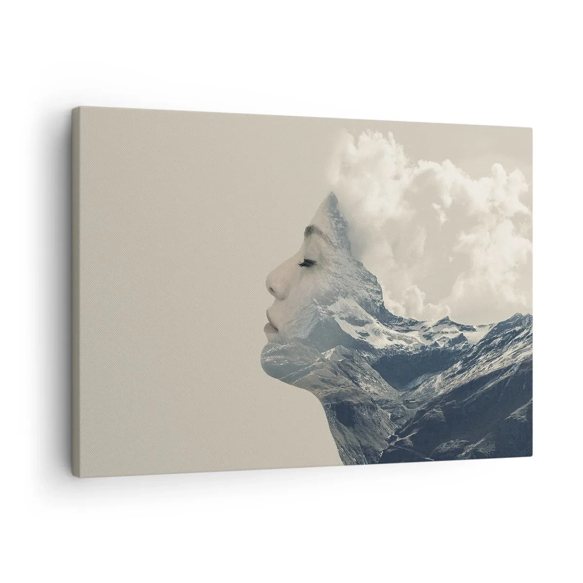 Obraz na plátne - Silueta ženy s horskou krajinou v pozadí - 70x50cm - Krása živlov - Moderná nástenná dekorácia do obývacej izby a spálne ARTTOR