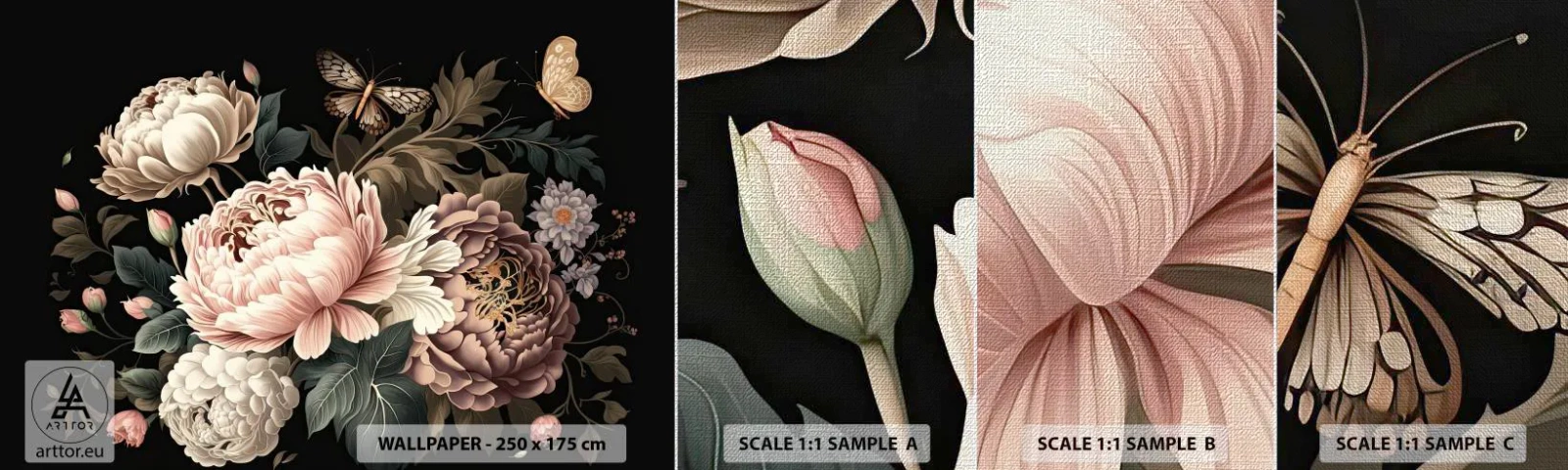 Vzorka fototapety Premium Canvas - V barokovom štýle - Botanika, Kvety, Shabby Chic - 100x30 cm