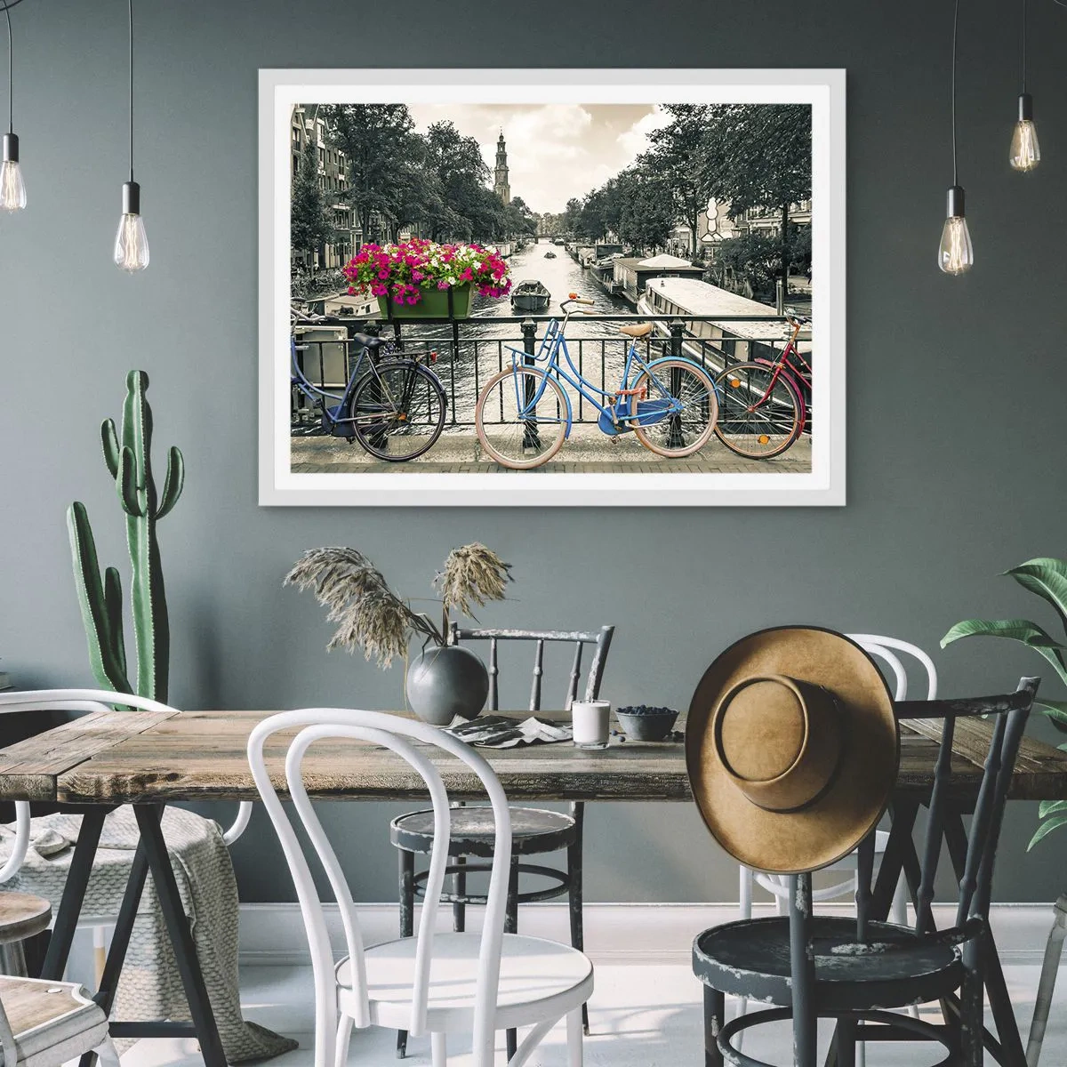 Plagát v bielom ráme - Farby amsterdamskej ulice - 91x61 cm
