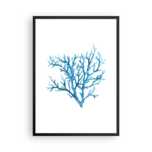 Plagát v čiernom ráme - Modrý koral v akvarelovom štýle na bielom pozadí - 50x70cm - Morský filigrán - Moderná nástenná dekorácia do obývacej izby a spálne ARTTOR