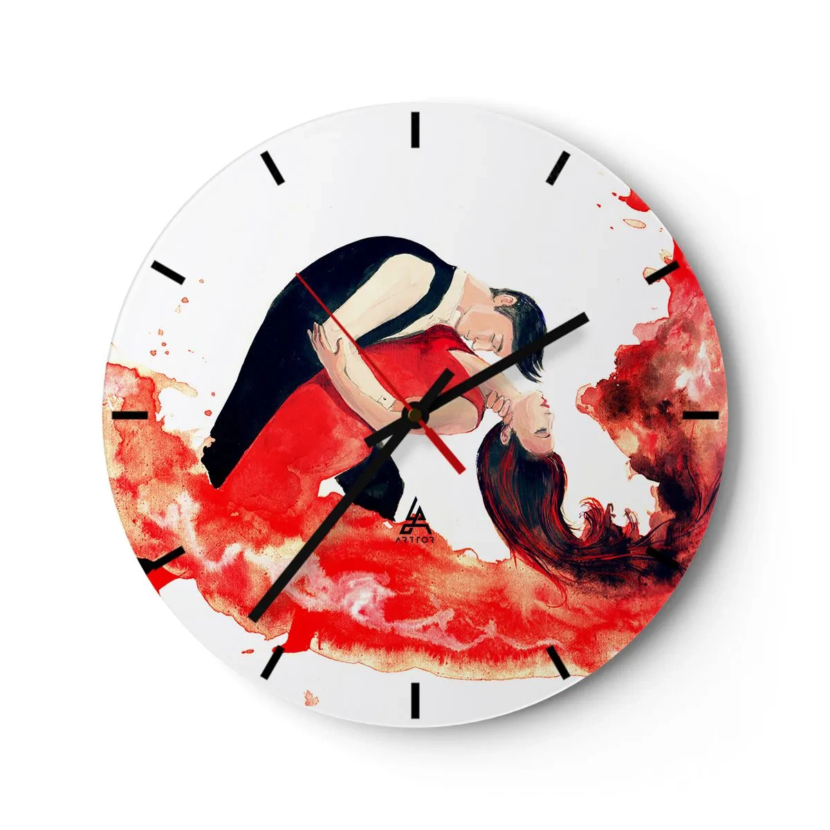 Nástenné hodiny - Pár tancuje v červených umeleckých farbách - 30x30cm - Tango - zmyselná vlna - Moderná nástenná dekorácia do obývacej izby, kuchyne a spálne ARTTOR