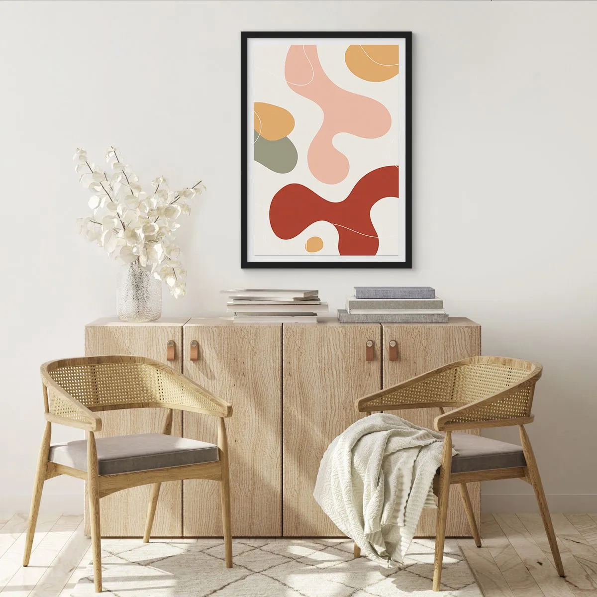 Plagát v čiernom ráme - Abstraktná kompozícia v teplých pastelových odtieňoch. - 50x70cm - Klikiháky - Moderná nástenná dekorácia do obývacej izby a spálne ARTTOR