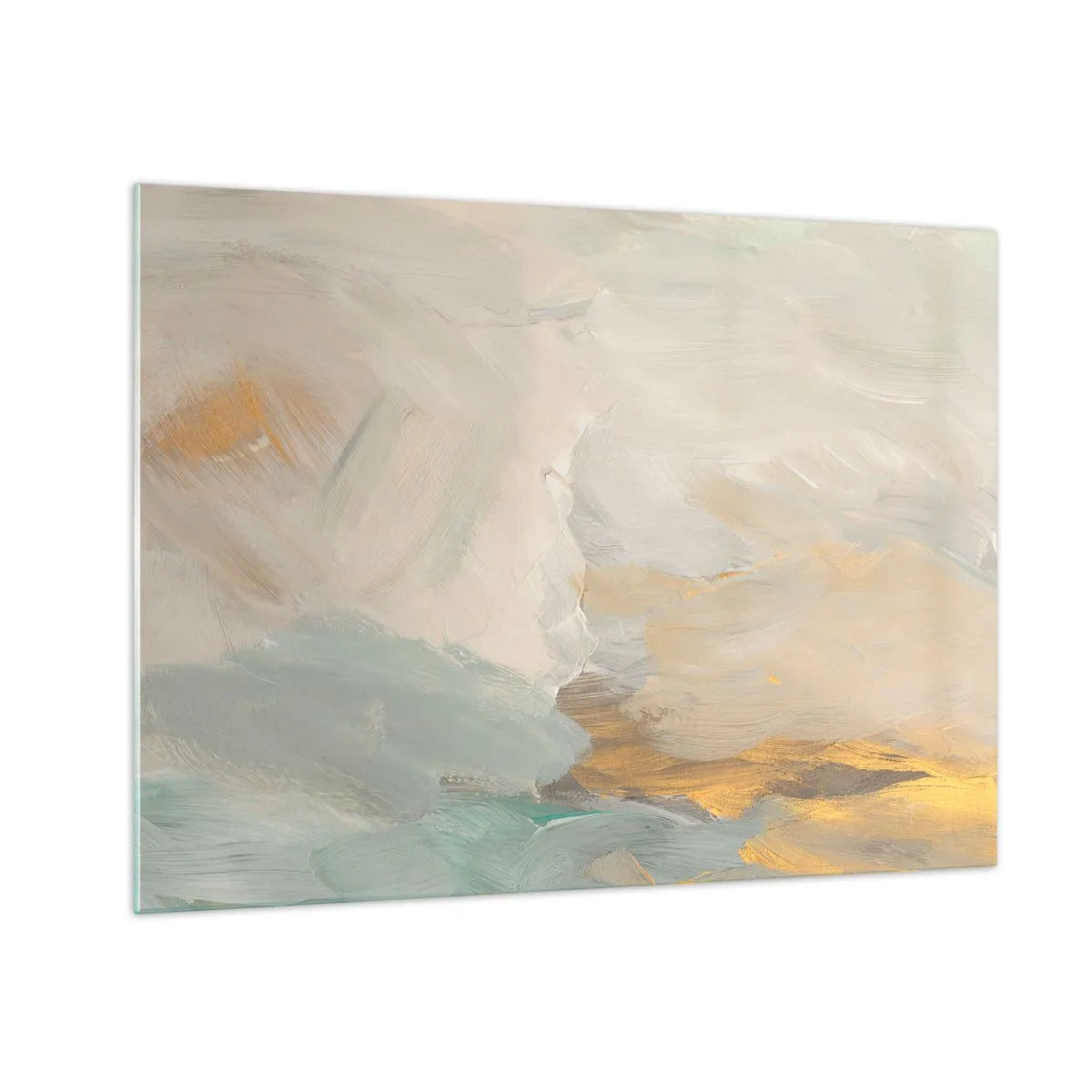 Obraz na skle - Jasná abstrakcia s jemnými ťahmi štetcom - 70x50cm - Abstrakcia – krajina nehy - Moderná nástenná dekorácia do obývacej izby a spálne ARTTOR