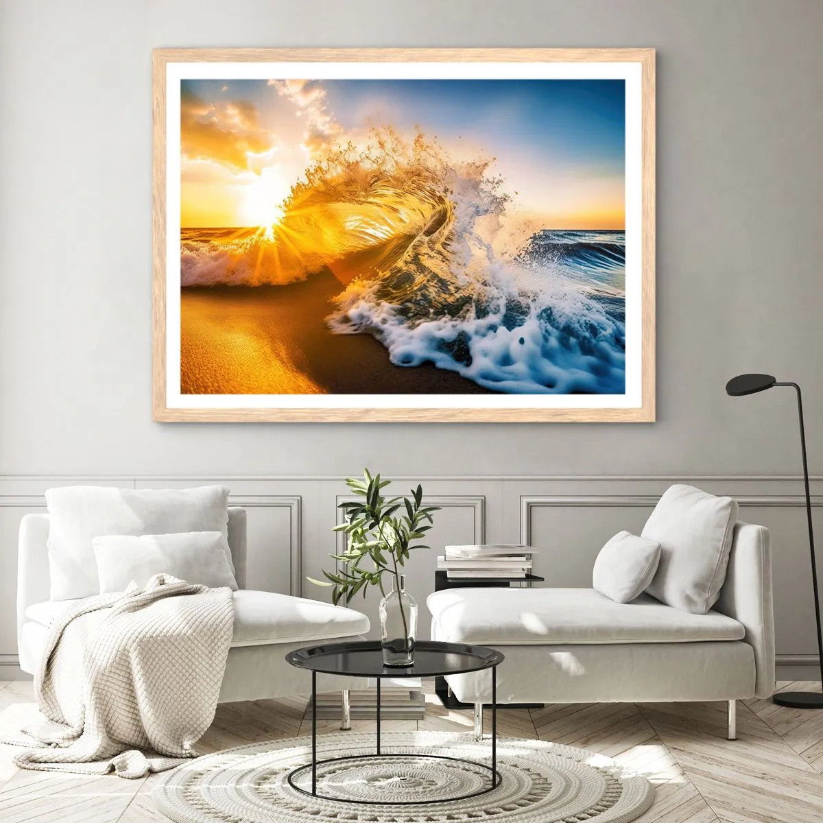 Plagát v ráme zo svetlého duba - Hra v piesku - 100x70 cm