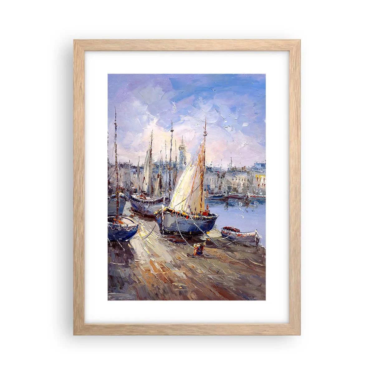 Plagát v ráme zo svetlého duba - Mesto pri zálive - 30x40 cm