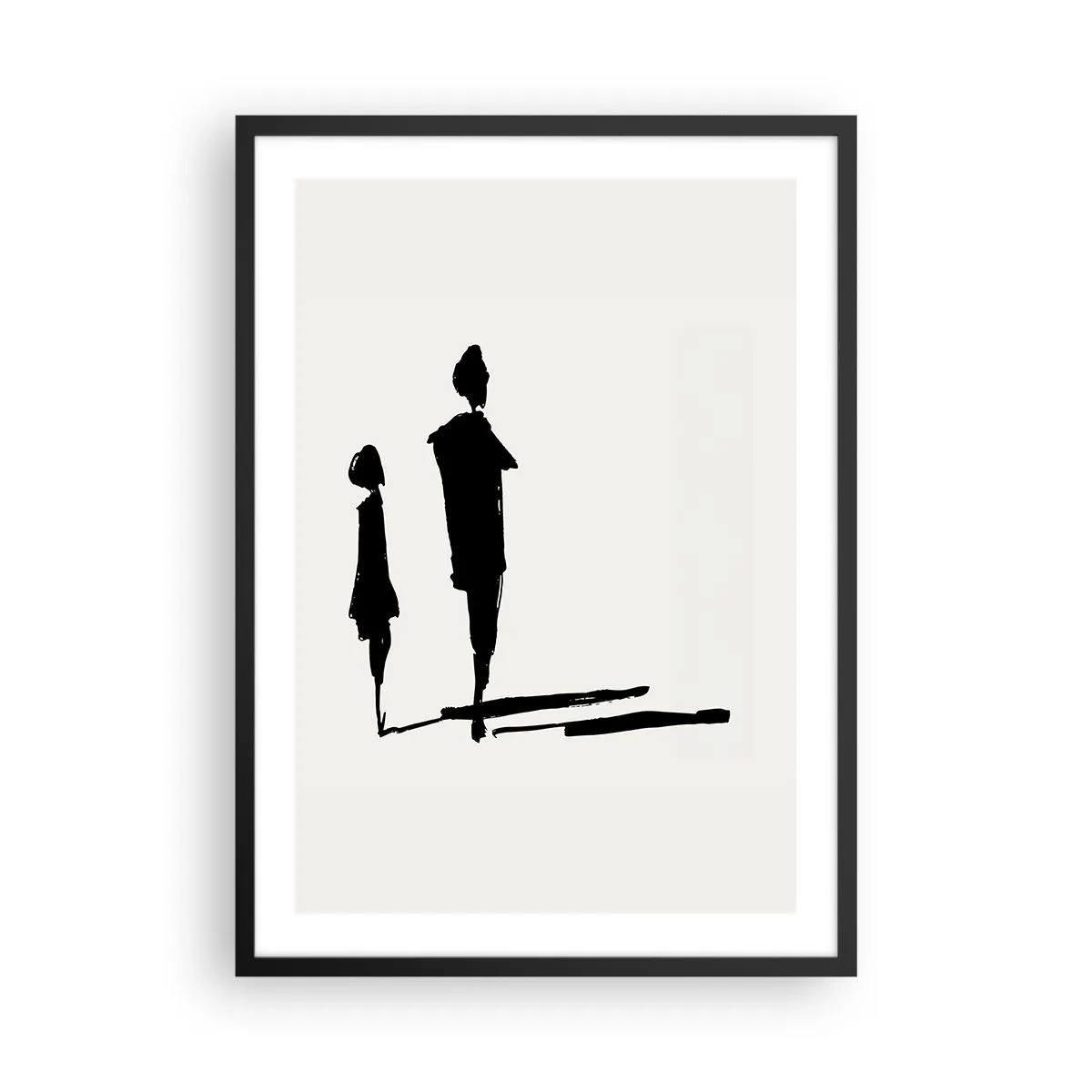 Plagát v čiernom ráme - Siluety dvoch postáv v čiernom na svetlom pozadí - 50x70cm - Určite spolu? - Moderná nástenná dekorácia do obývacej izby a spálne ARTTOR