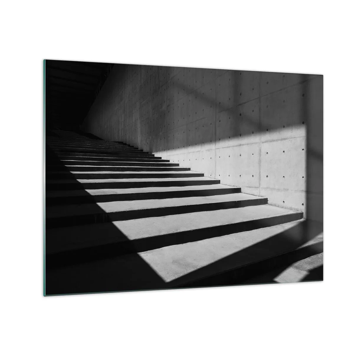 Obraz na skle - Betónové schody v ostrom svetle a tieni v modernom štýle - 70x50cm - Surová krása modernizmu - Moderná nástenná dekorácia do obývacej izby a spálne ARTTOR
