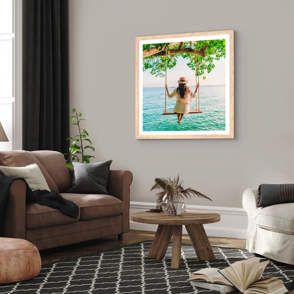 Plagát v ráme zo svetlého duba - Život je krásny - 60x60 cm